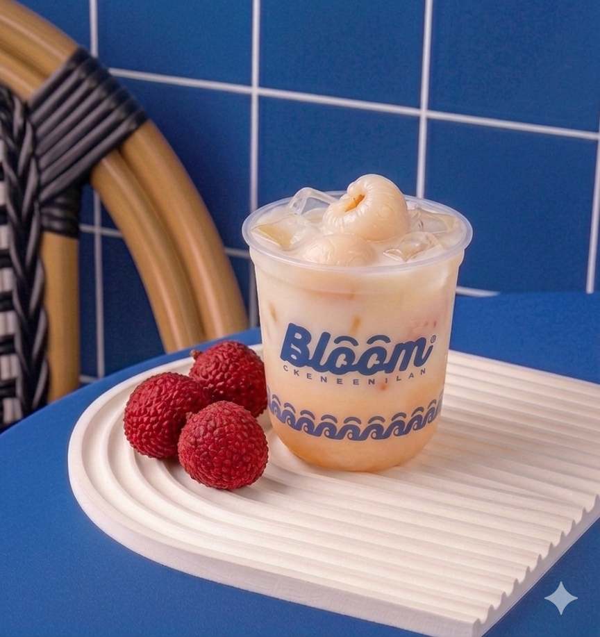 Lychee Yakult Bloom Coffee & Place dengan perpaduan buah leci dan Yakult yang menyegarkan